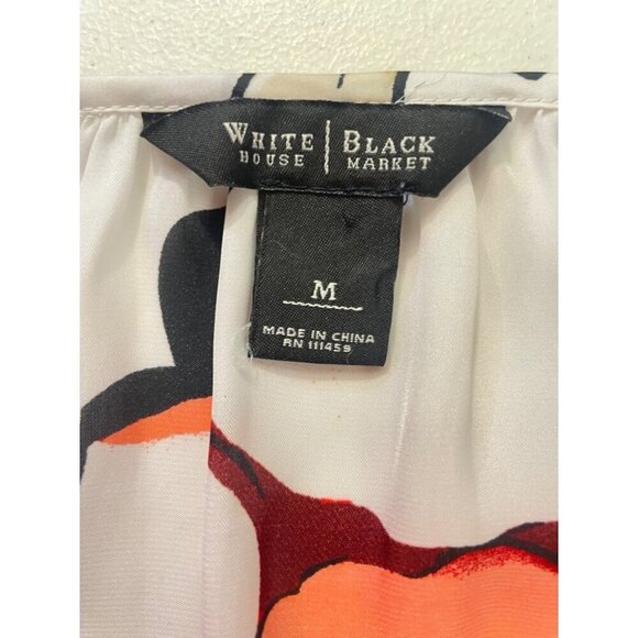 White House Black Market Red Black Floral Polyester Blouse Medium - Picture 5 of 5